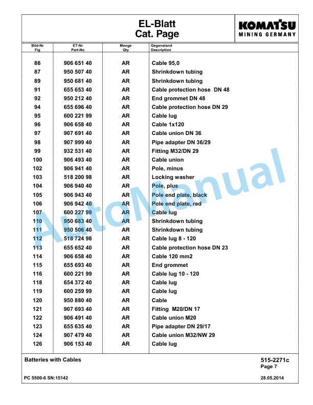 Komatsu PC5500-6 Hydraulic Excavator Parts Manual G15142-4
