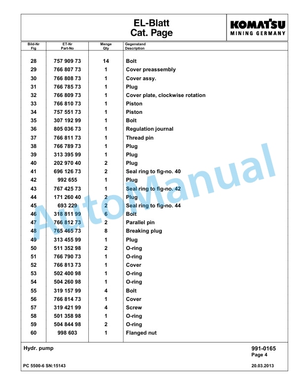 Komatsu PC5500-6 Hydraulic Excavator Parts Manual G15143-5