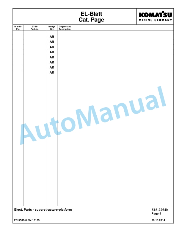 Komatsu PC5500-6 Hydraulic Excavator Parts Manual G15153-4