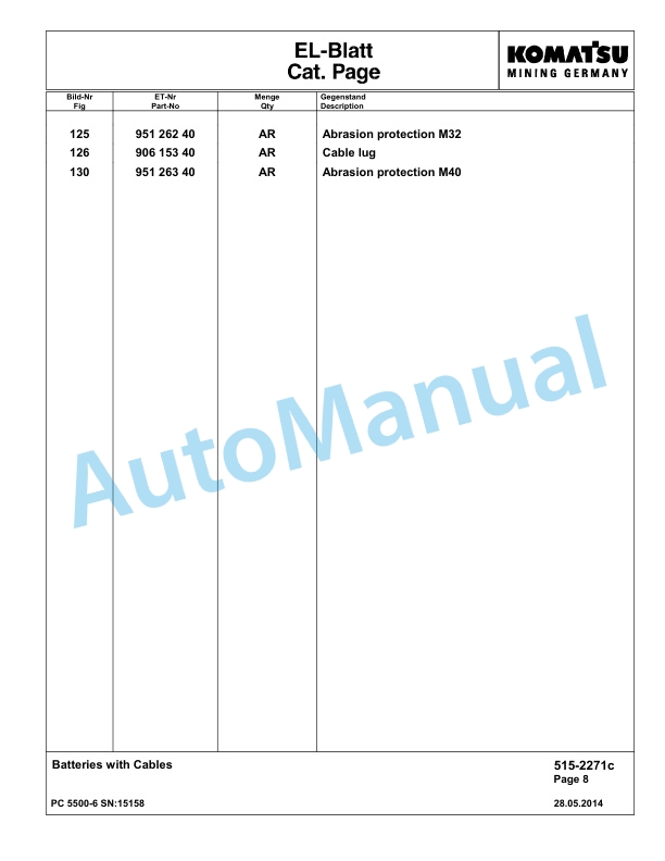 Komatsu PC5500-6 Hydraulic Excavator Parts Manual G15158-4