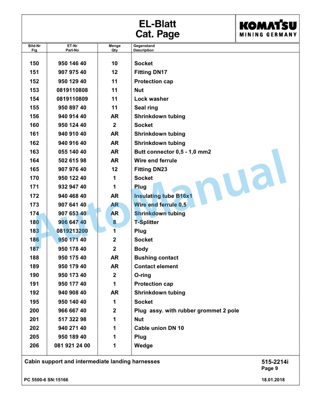 Komatsu PC5500-6 Hydraulic Excavator Parts Manual G15166-3