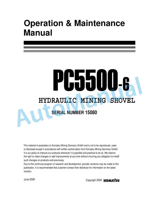 Komatsu PC5500-6 Hydraulic Mining Shovel Operation and Maintenance Manual GZEAM15080