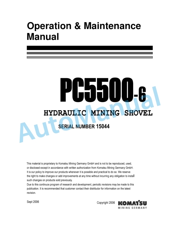 Komatsu PC5500-6 Hydraulic Mining Shovel Operation and Maintenance Manual OMPC550015044