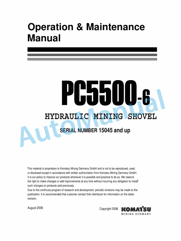Komatsu PC5500-6 Hydraulic Mining Shovel Operation and Maintenance Manual OMPC550015045