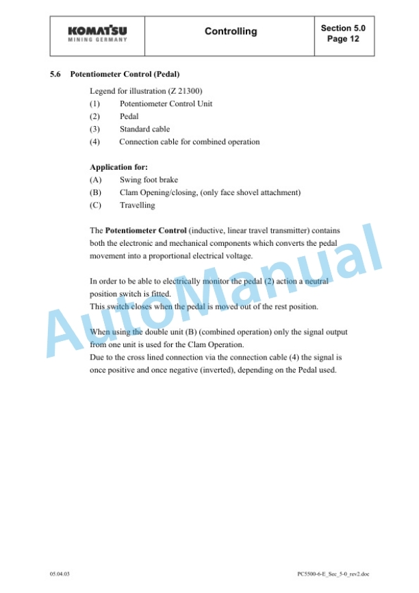 Komatsu PC5500-6 Hydraulic Mining Shovel Service Manual SMPC550015016-2