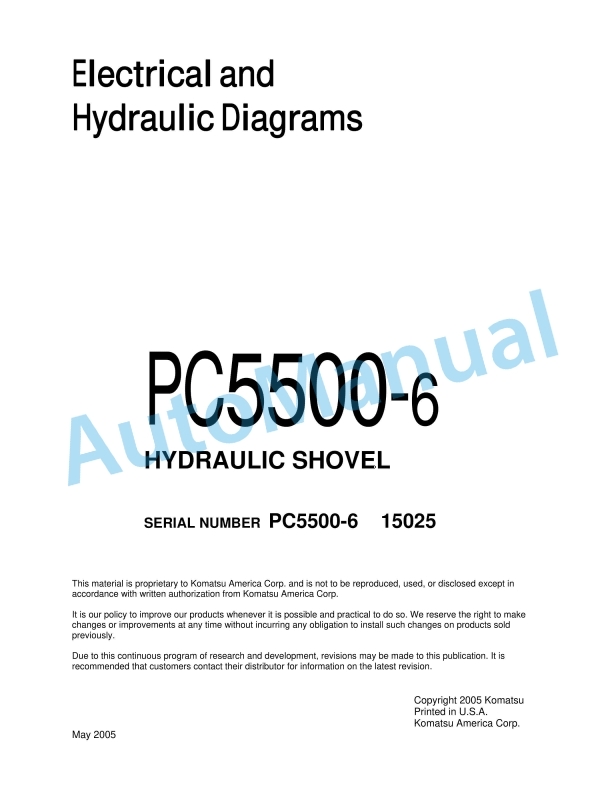 Komatsu PC5500-6 Hydraulic Mining Shovel Shop Manual PC5500615025SM