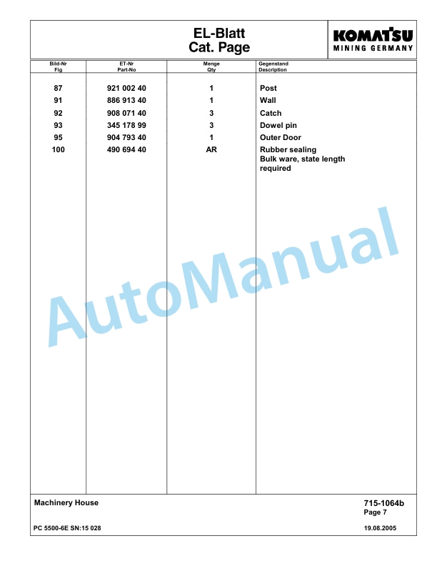 Komatsu PC5500-6E Hydraulic Excavator Parts Manual G15028-3