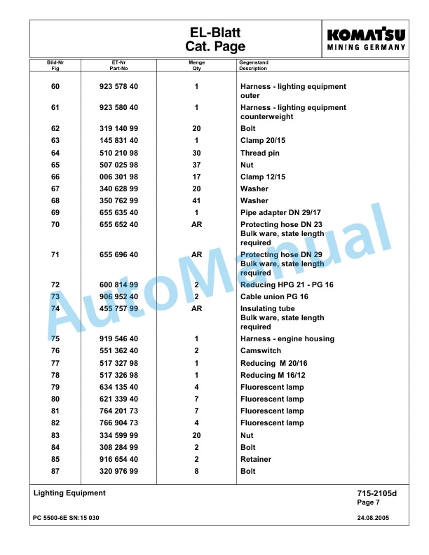 Komatsu PC5500-6E Hydraulic Excavator Parts Manual G15030-4