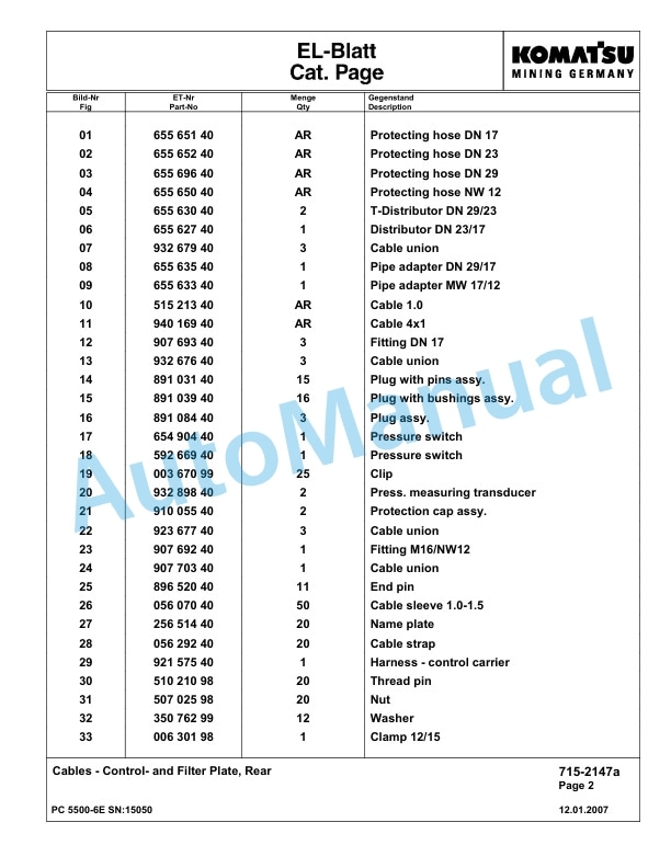 Komatsu PC5500-6E Hydraulic Excavator Parts Manual G15050-4