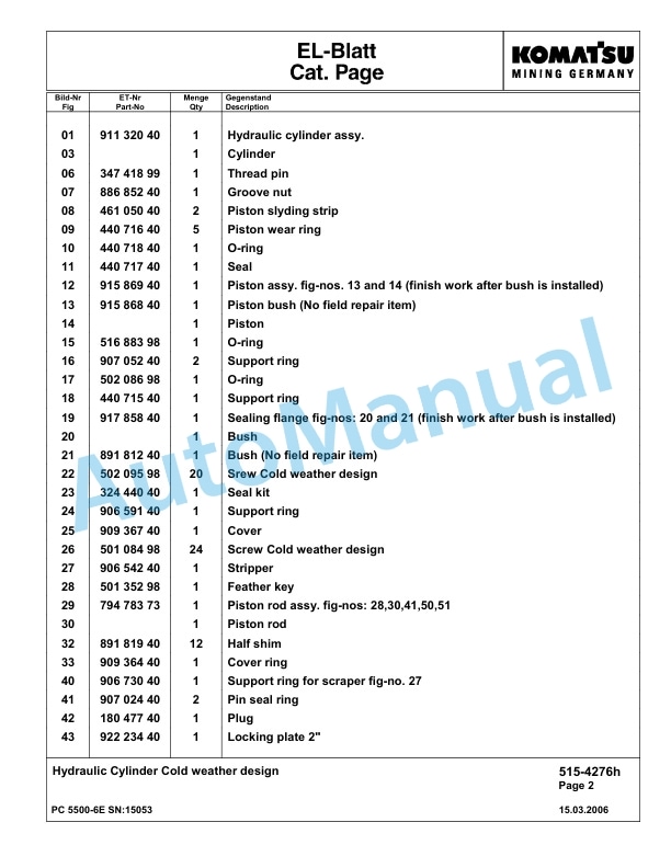 Komatsu PC5500-6E Hydraulic Excavator Parts Manual G15053-3