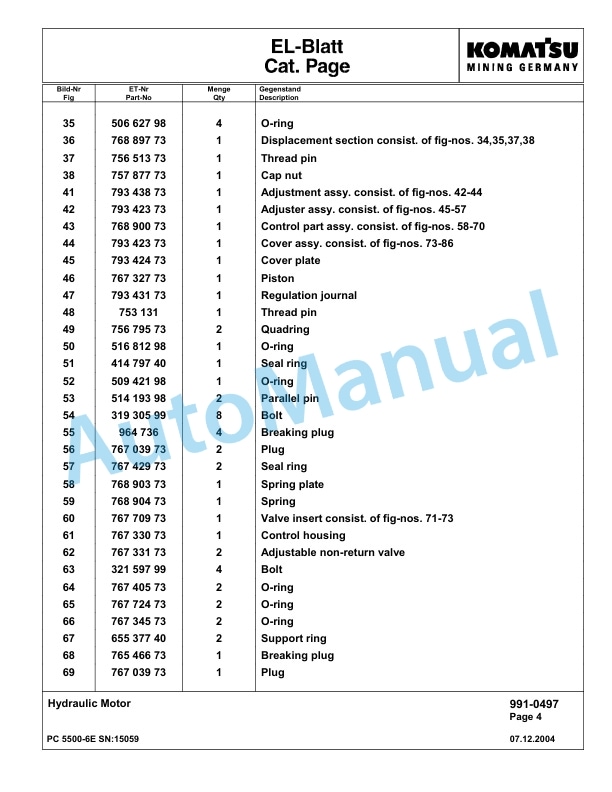 Komatsu PC5500-6E Hydraulic Excavator Parts Manual G15059-5