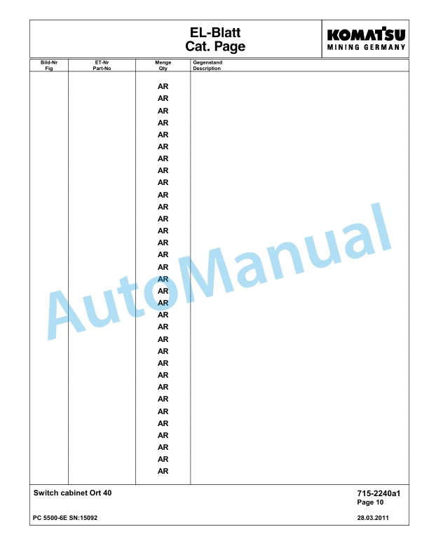 Komatsu PC5500-6E Hydraulic Excavator Parts Manual G15092-4
