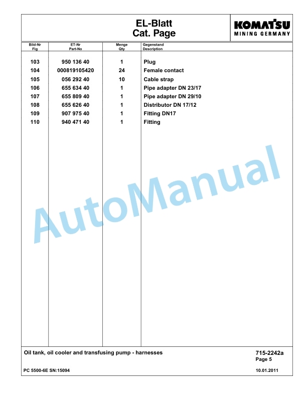Komatsu PC5500-6E Hydraulic Excavator Parts Manual G15094-4