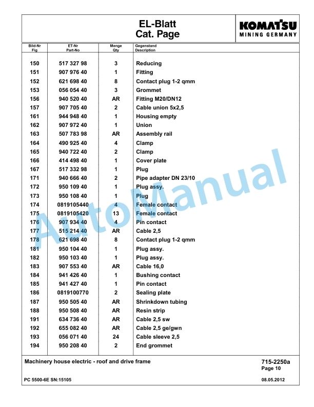 Komatsu PC5500-6E Hydraulic Excavator Parts Manual G15105-4