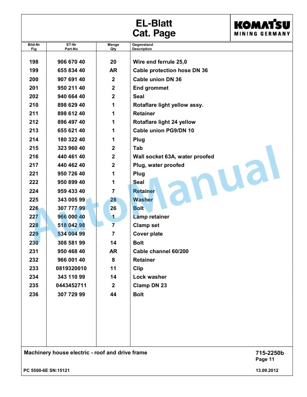 Komatsu PC5500-6E Hydraulic Excavator Parts Manual G15121-4