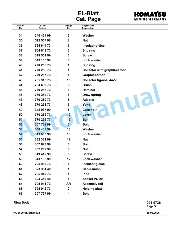 Komatsu PC5500-6E Hydraulic Excavator Parts Manual G15124-5