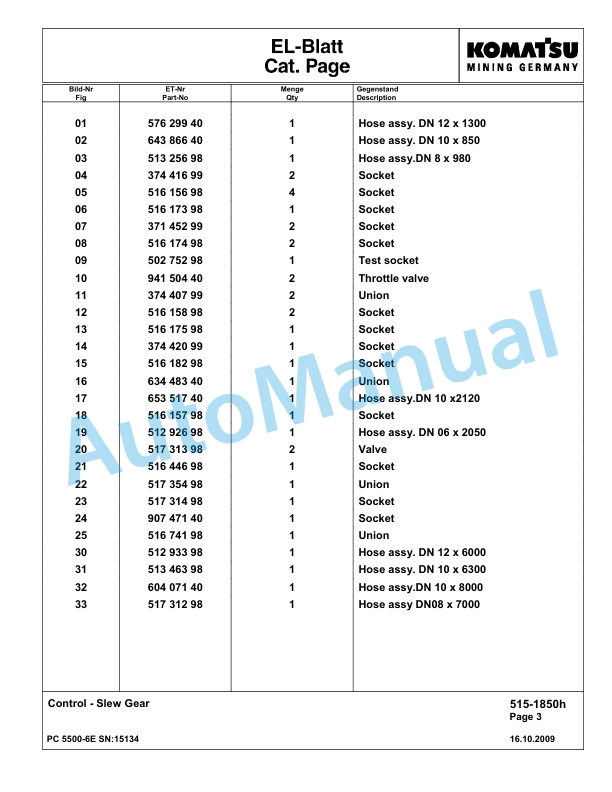 Komatsu PC5500-6E Hydraulic Excavator Parts Manual G15134-2