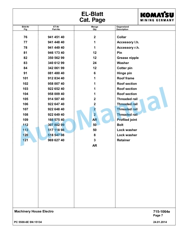 Komatsu PC5500-6E Hydraulic Excavator Parts Manual G15134-3