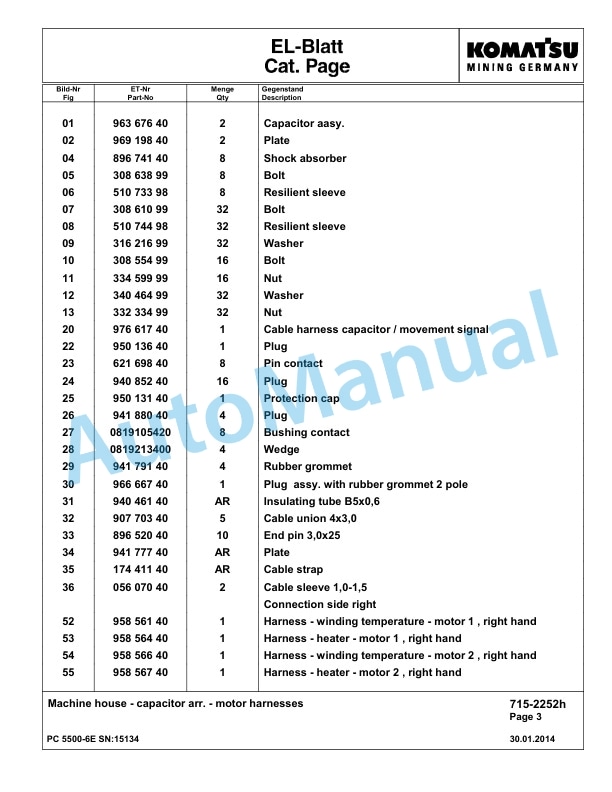 Komatsu PC5500-6E Hydraulic Excavator Parts Manual G15134-4