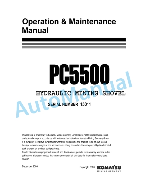 Komatsu PC5500 Hydraulic Mining Shovel Operation and Maintenance Manual