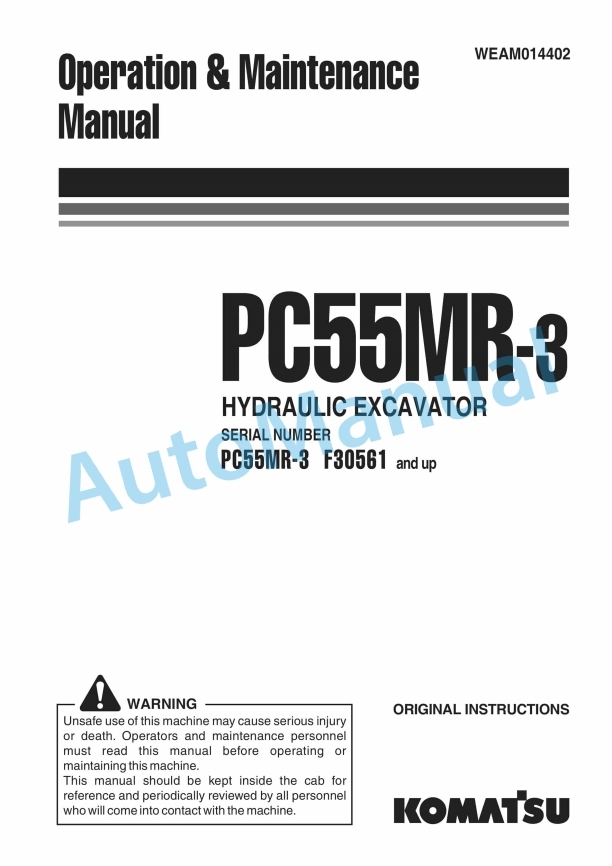 Komatsu PC55MR-3 Hydraulic Excavator Operation and Maintenance Manual WEAM014402