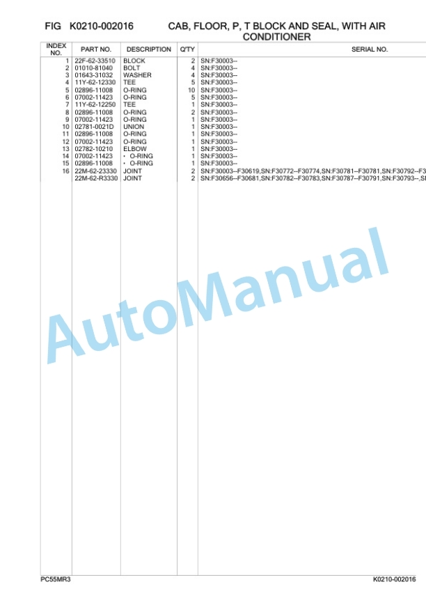 Komatsu PC55MR-3 Hydraulic Excavator Parts Manual F30003-3