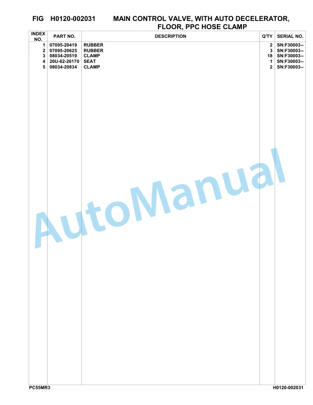 Komatsu PC55MR-3 Hydraulic Excavator Parts Manual F30003-UP-2
