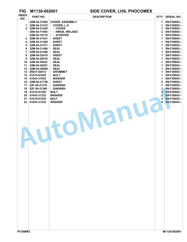 Komatsu PC55MR-3 Hydraulic Excavator Parts Manual F30003-UP-5