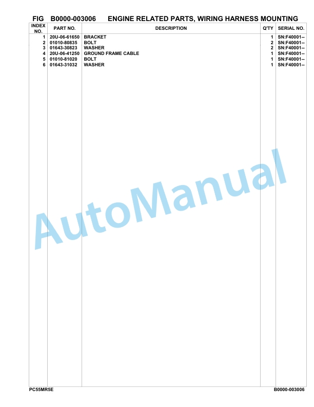 Komatsu PC55MR-5E0 Hydraulic Excavator Parts Manual F40001-UP-2
