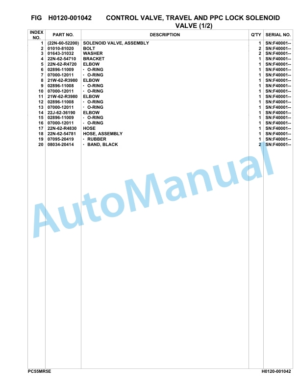 Komatsu PC55MR-5E0 Hydraulic Excavator Parts Manual F40001-UP-3