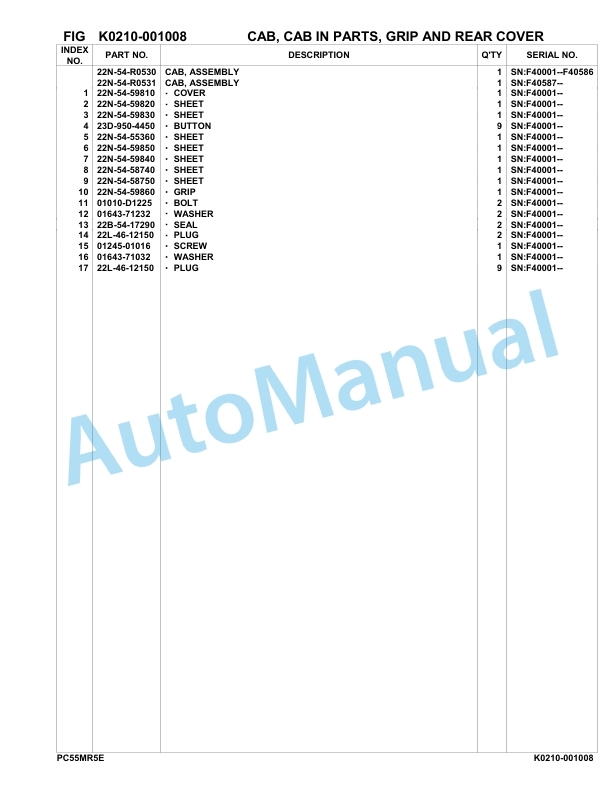 Komatsu PC55MR-5E0 Hydraulic Excavator Parts Manual F40001-UP-4