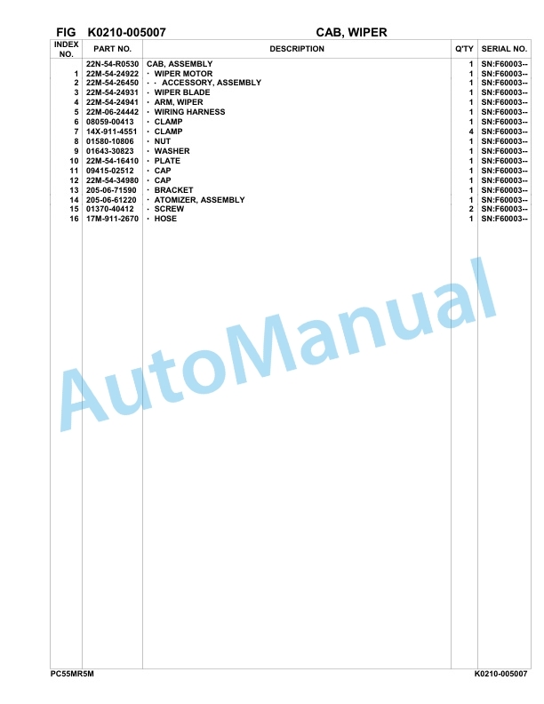Komatsu PC55MR-5E0 Hydraulic Excavator Parts Manual F60003-UP-4