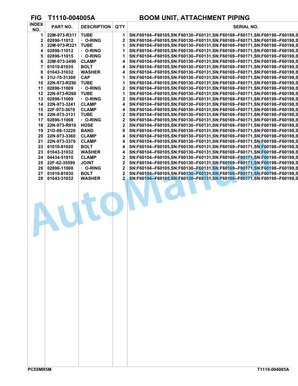 Komatsu PC55MR-5E0 Hydraulic Excavator Parts Manual F60003-UP-5