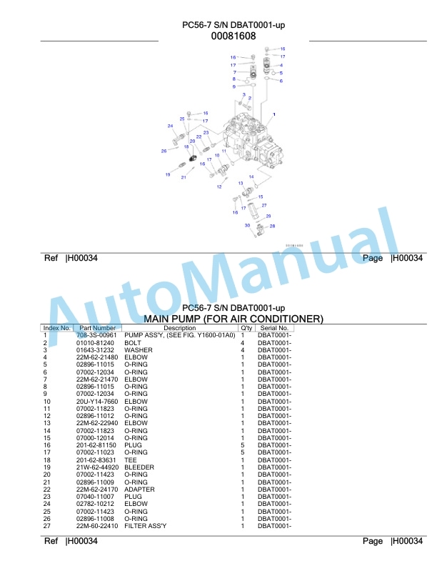 Komatsu PC56-7 Hydraulic Excavator Parts Manual DBAT0001-UP-2