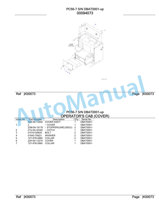 Komatsu PC56-7 Hydraulic Excavator Parts Manual DBAT0001-UP-3