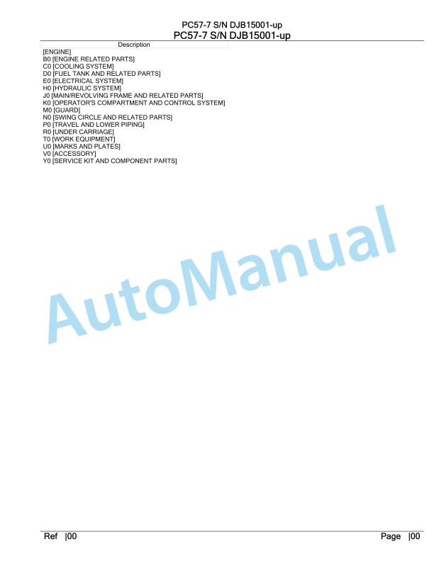 Komatsu PC57-7 Hydraulic Excavator Parts Manual DJB15001-UP