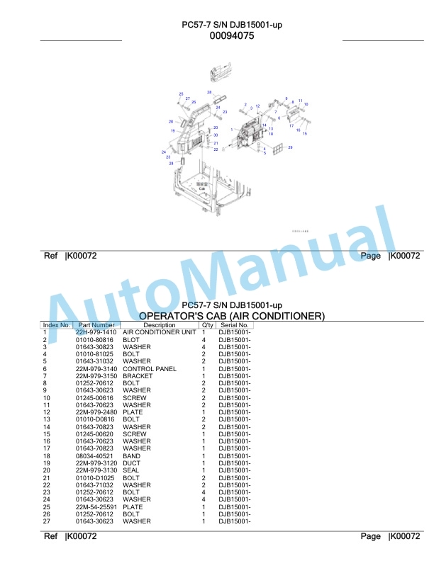 Komatsu PC57-7 Hydraulic Excavator Parts Manual DJB15001-UP-3