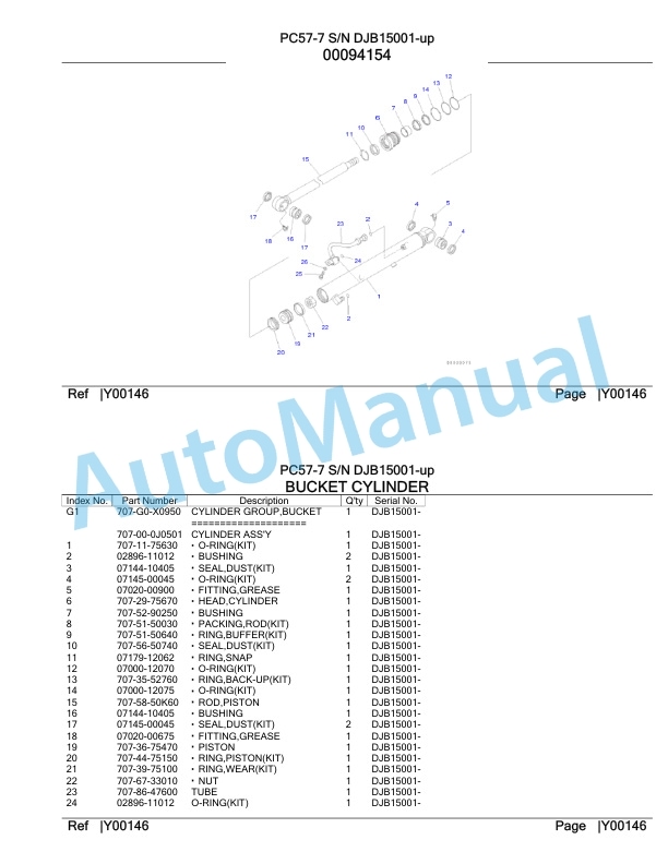 Komatsu PC57-7 Hydraulic Excavator Parts Manual DJB15001-UP-5