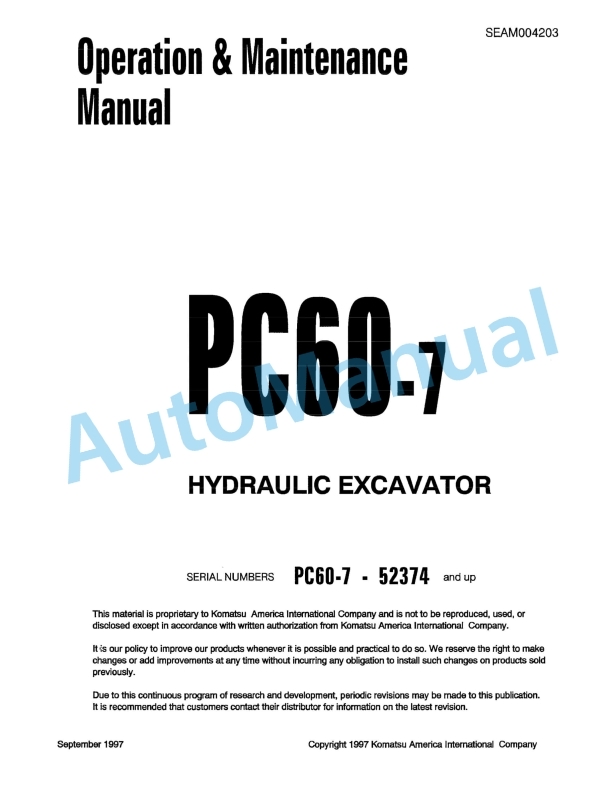 Komatsu PC60-7 Hydraulic Excavator Operation and Maintenance Manual SEAM004203