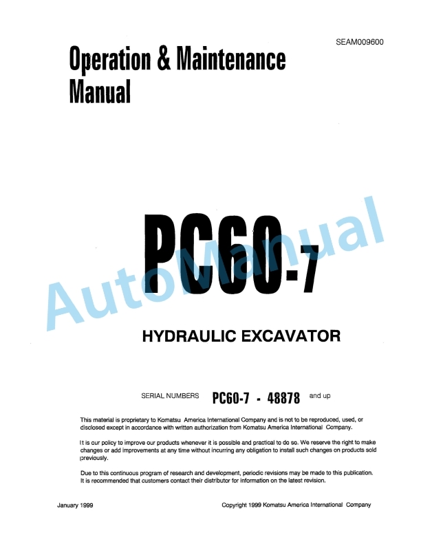 Komatsu PC60-7 Hydraulic Excavator Operation and Maintenance Manual SEAM009600
