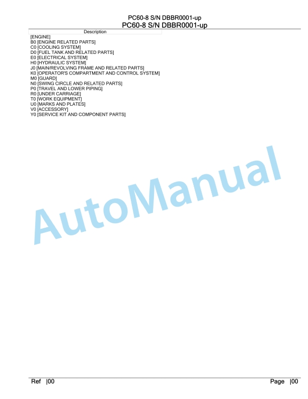 Komatsu PC60-8 Hydraulic Excavator Parts Manual DBBR0001-UP