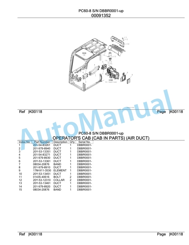 Komatsu PC60-8 Hydraulic Excavator Parts Manual DBBR0001-UP-3