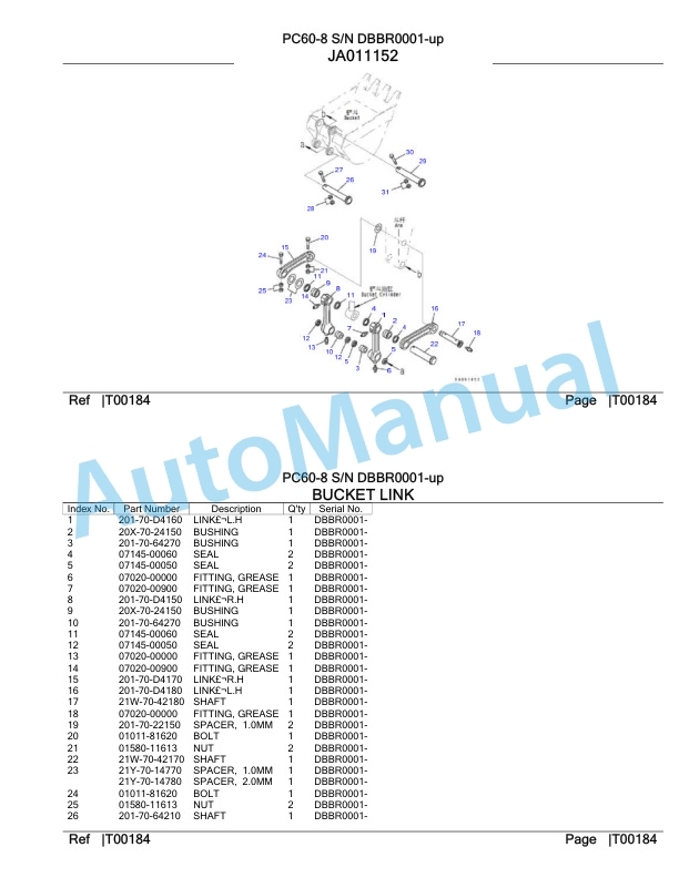 Komatsu PC60-8 Hydraulic Excavator Parts Manual DBBR0001-UP-4