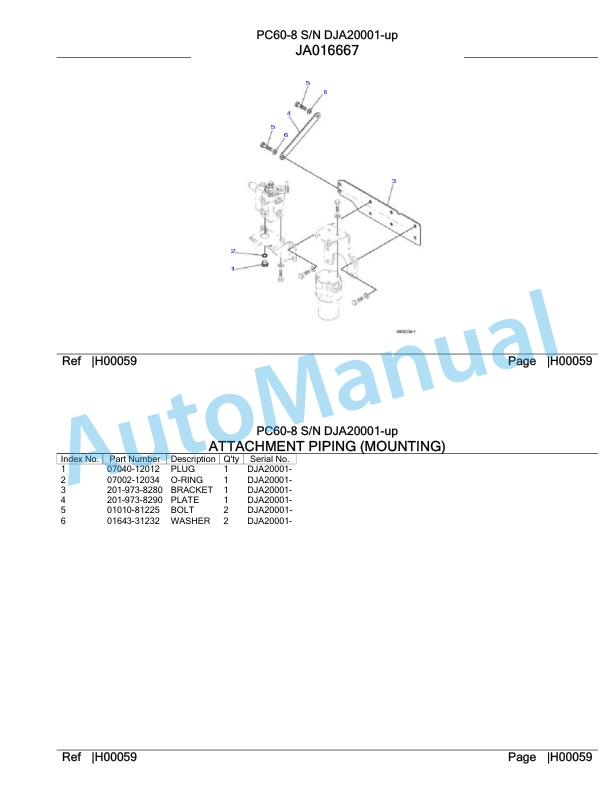Komatsu PC60-8 Hydraulic Excavator Parts Manual DJA20001-UP-2