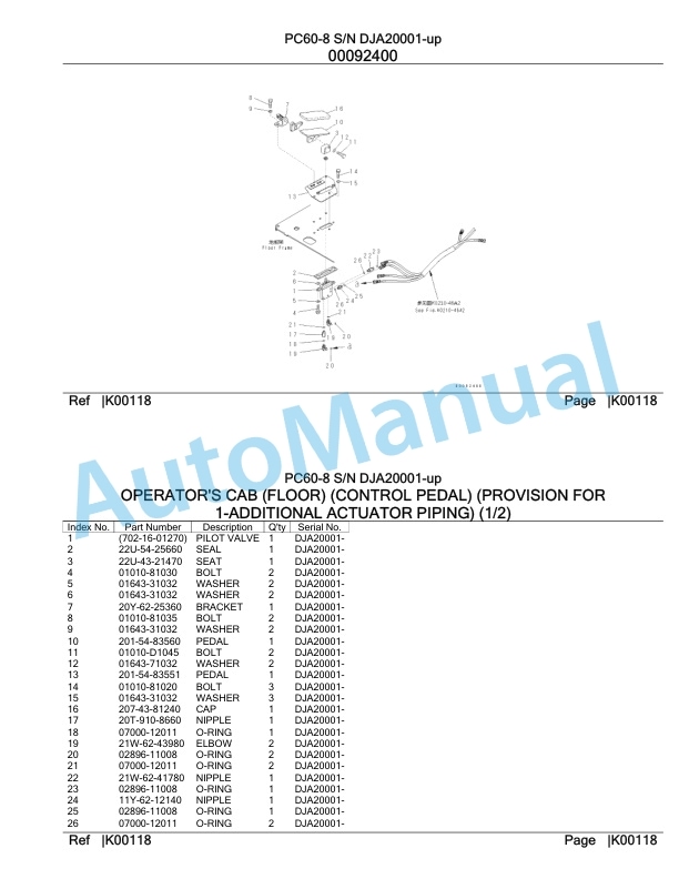 Komatsu PC60-8 Hydraulic Excavator Parts Manual DJA20001-UP-3
