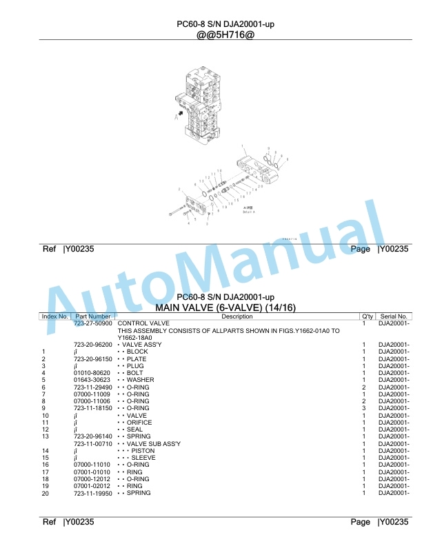 Komatsu PC60-8 Hydraulic Excavator Parts Manual DJA20001-UP-5