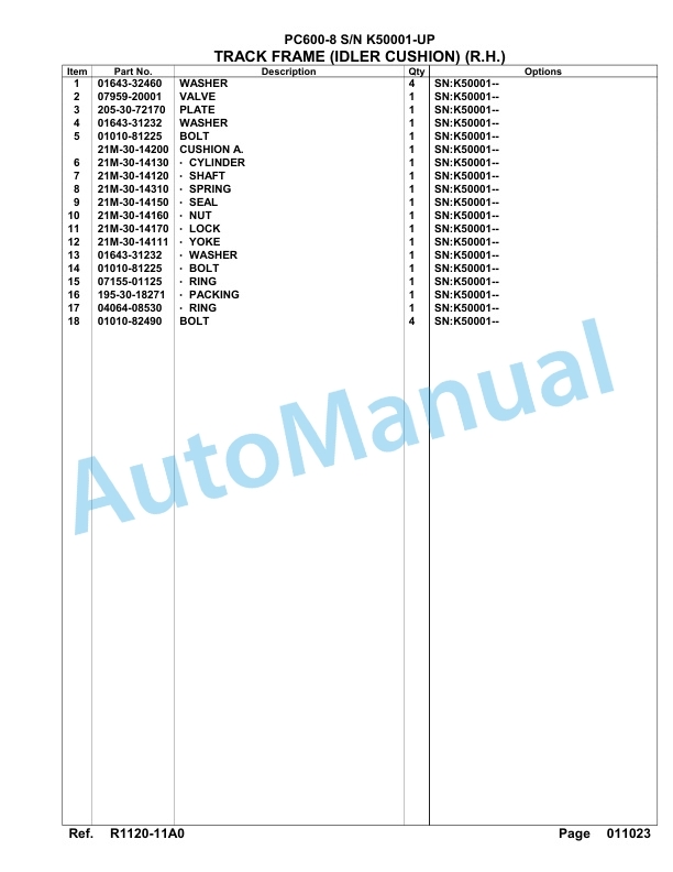 Komatsu PC600-8 Hydraulic Excavator Parts Manual SAA6D1JU-4