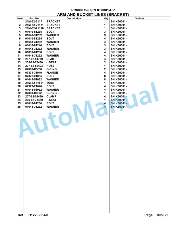 Komatsu PC600LC-8 Hydraulic Excavator Parts Manual SAA6D1JU-2
