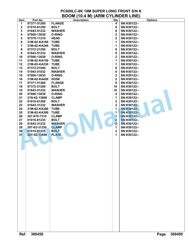 Komatsu PC600LC-8K 19M Super Long Front Hydraulic Excavator Parts Manual K180200-3