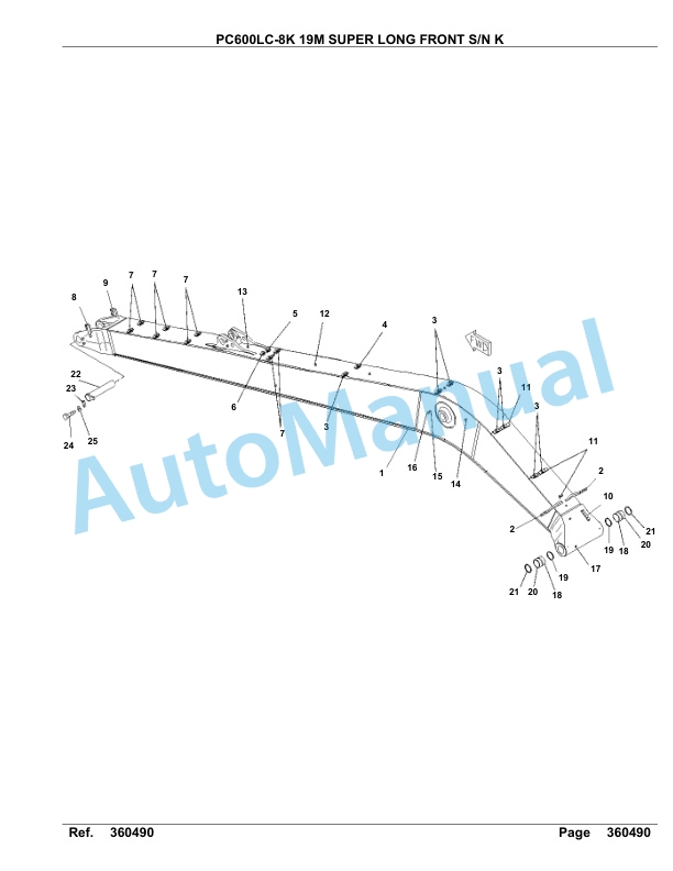 Komatsu PC600LC-8K 19M Super Long Front Hydraulic Excavator Parts Manual K180200-4